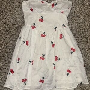 White Cherry Embroidered Strapless Dress